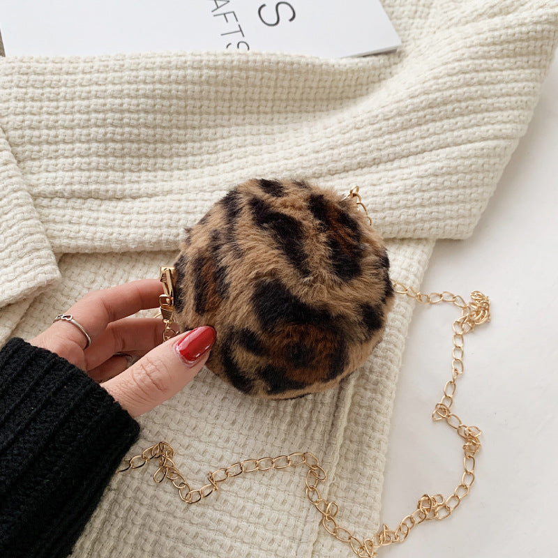 Wholesale Plush Leopard Messenger Round Bag